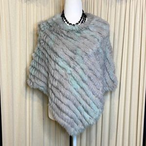 OSFM- FUR GRAY & BLUE FUZZY KINTED PONCHO OR SHRUG